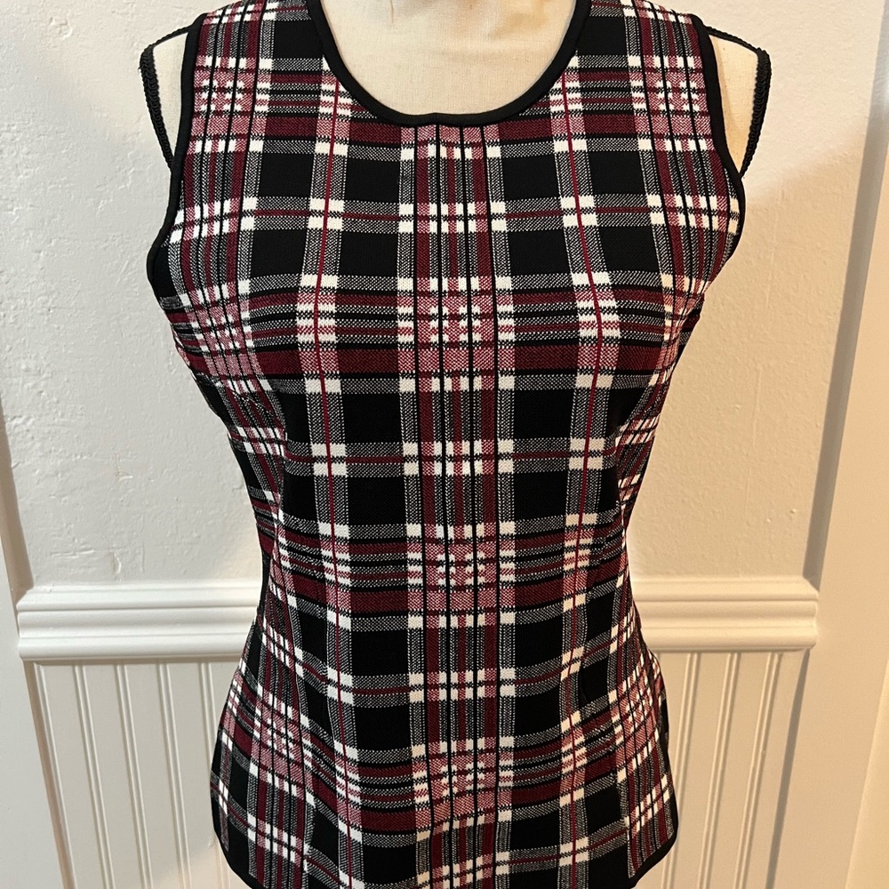 Plaid Sleeveless Top - Black and Red